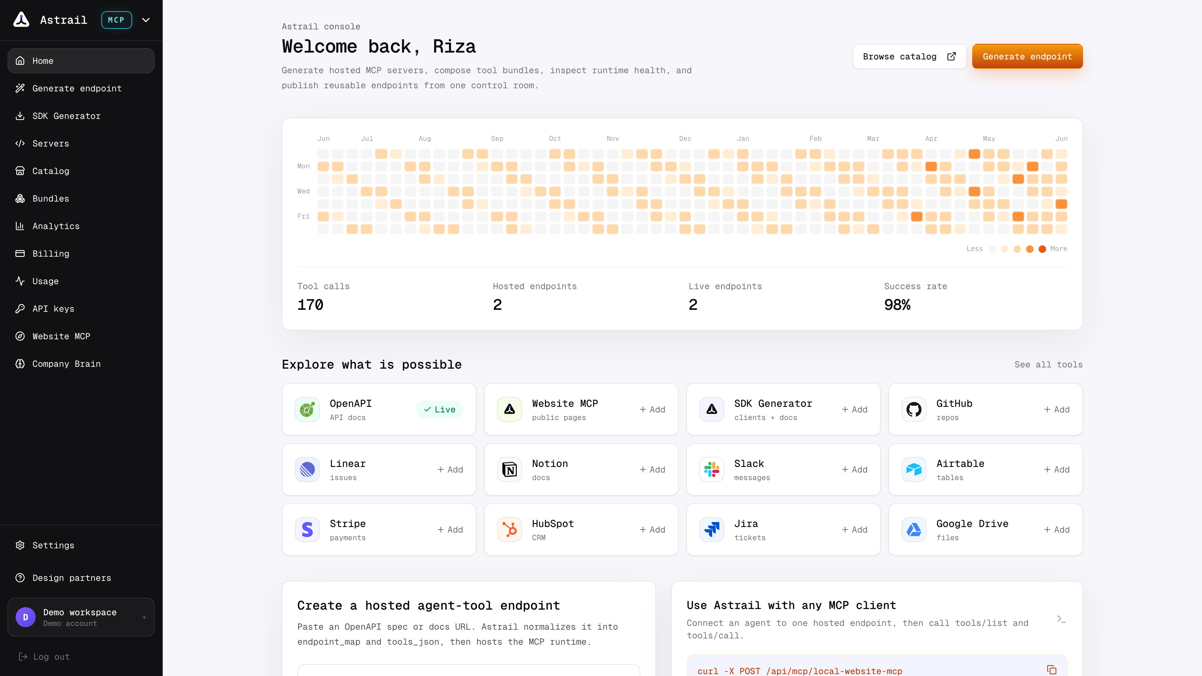 Astrail console dashboard